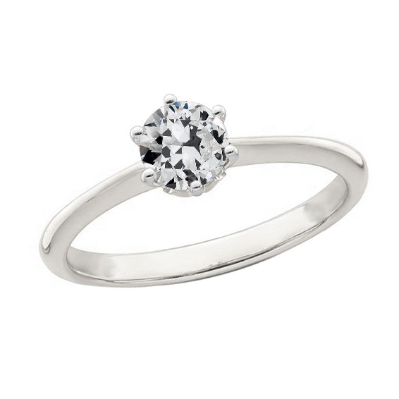 White Gold Solitaire Old Miner Cut Diamond Ring Prong Set