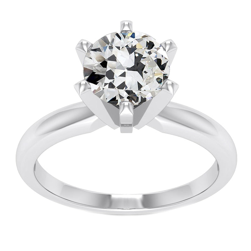 2.50 Carats Solitaire Round Old Mine Cut Diamond Engagement Ring
