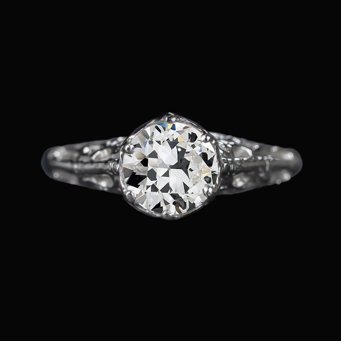 Antique Style Solitaire Round Old European Diamond Ring