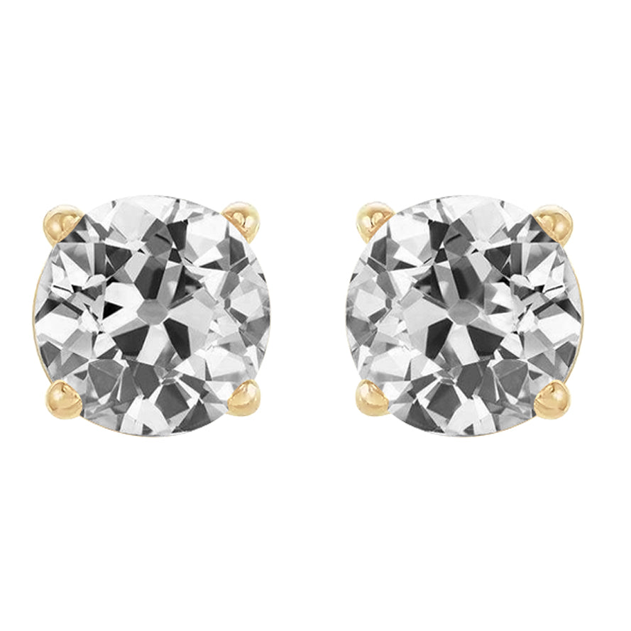 Solitaire Stud Earrings Old Miner Diamonds Yellow Gold