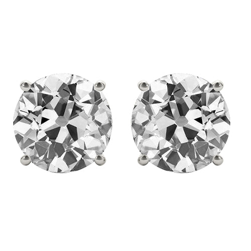 Solitaire Stud Earrings Old Miner Diamonds 5 Ct. White Gold 14K