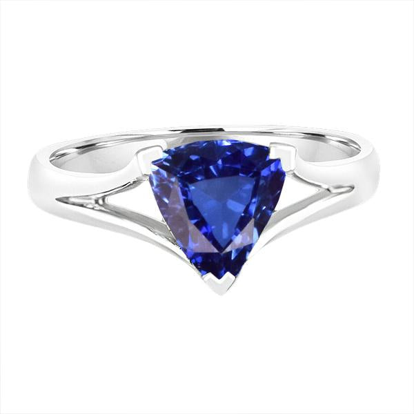 Ladies Brilliant Sparkling Solitaire Trillion Sapphire Ring V Prong