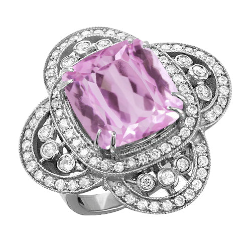 Solitaire With Accent Fancy Lady’s Kunzite With Diamonds Ring Gold