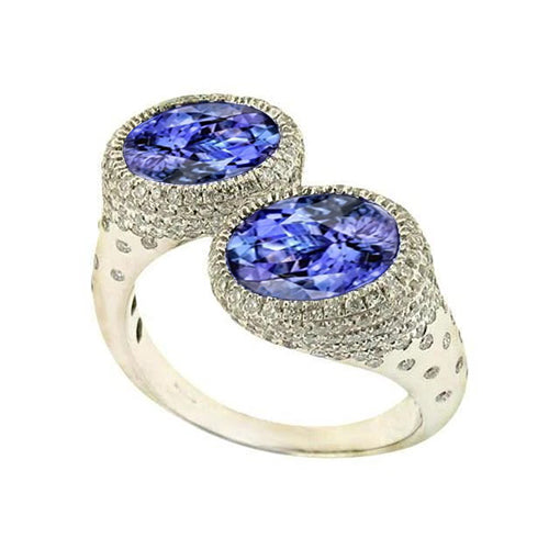 Gorgeous fancy Toi et Moi Tanzanite Solitaire Ring With Diamonds Accents