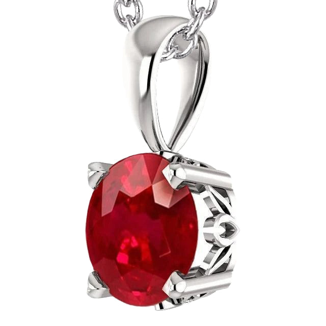 Solitaire Big 18 Carat Oval Cut Ruby Pendant Necklace Wg 14K