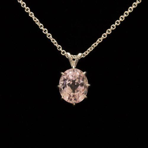 Solitaire Oval Cut Pink Kunzite Necklace Pendant Yellow Gold 14K