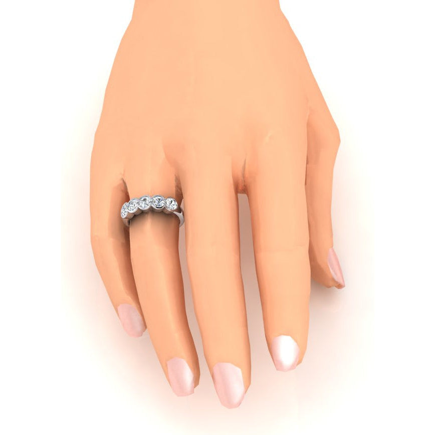 Lady’s Fancy Unique Engagement White Gold Anniversary Sparkling Diamond Anniversary Band Half Bezel Set 5 Stone