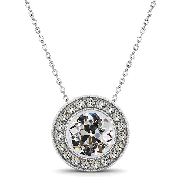 Sparkling Halo Diamond Pendant 3 Carats Round Old Miner