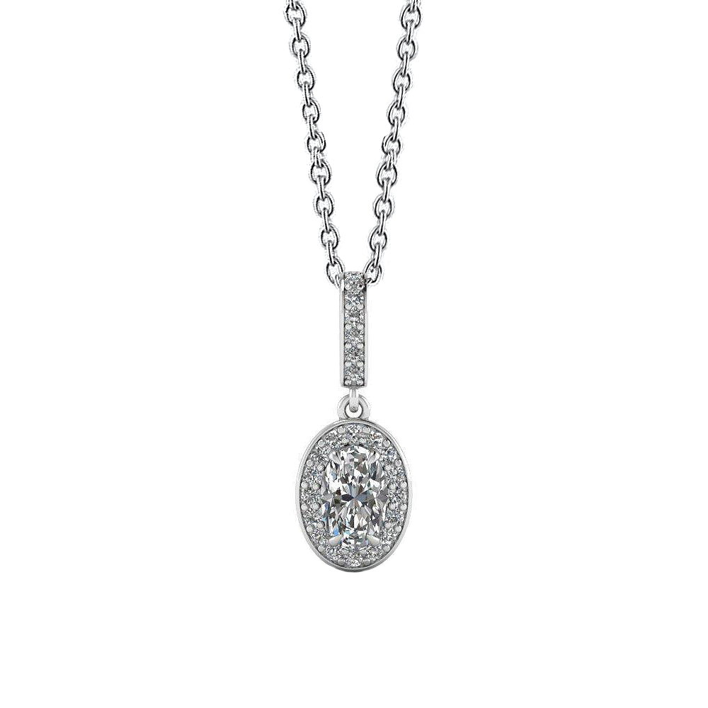 Sparkling Oval And Round Cut Natural Diamonds Pendant 1.72 Ct 14K White Gold