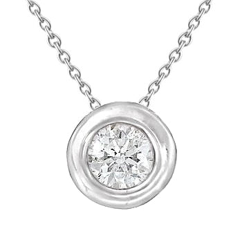 Sparkling Solitaire Round Natural Diamond Pendant Bezel Set White Gold 1.5 Ct
