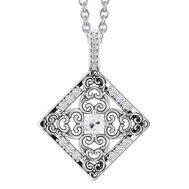 Square Diamond Pendant Round Old Mine Cut