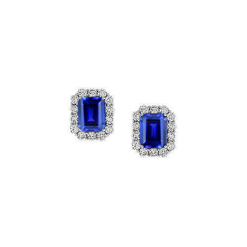 High Quality Fancy Sparkling Sri Lanka Sapphire Emerald Cut Halo Round Diamond Stud Earring