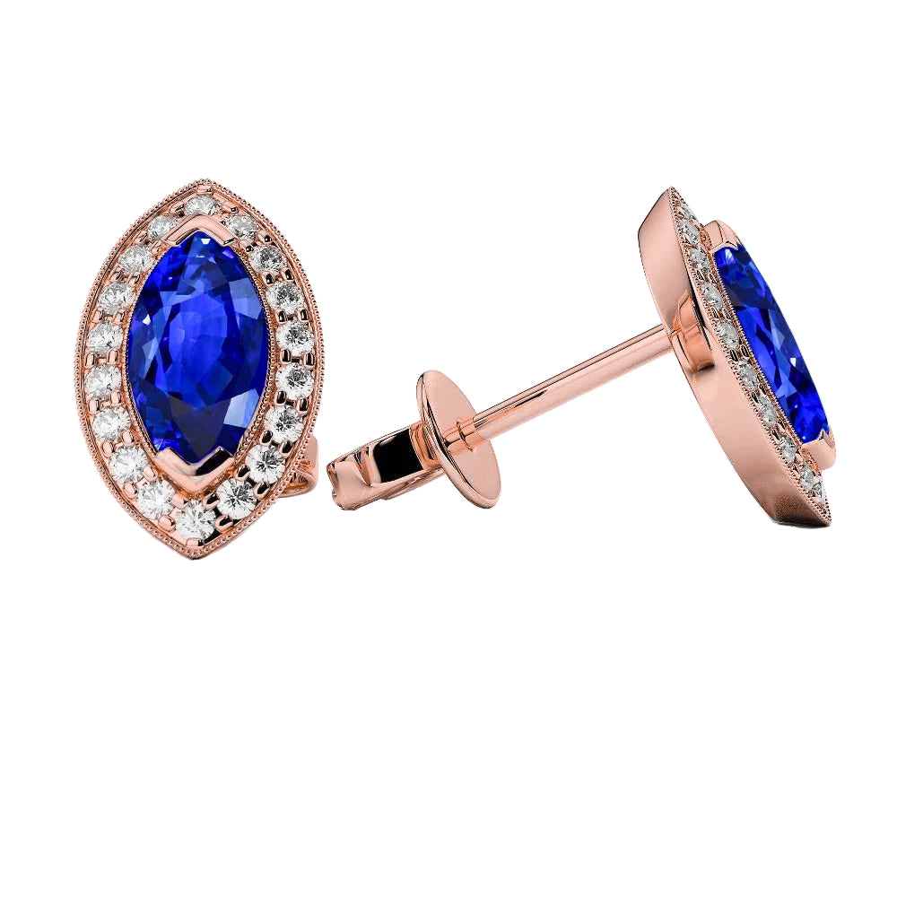 Best Amazin Sri Lanka Sapphire Stud Earring 4 Carats Halo Diamonds Rose Gold