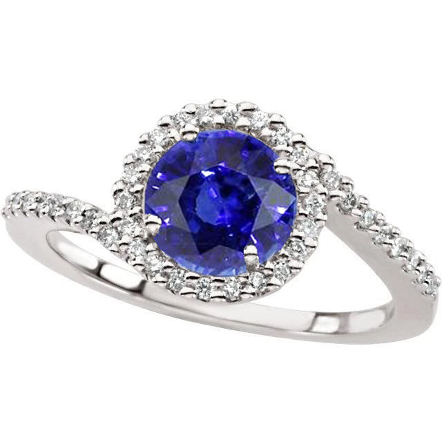 Sri Lankan Sapphire And Natural Earth Mined Diamond Stackable Ring 2.50 Ct. White Gold 14K