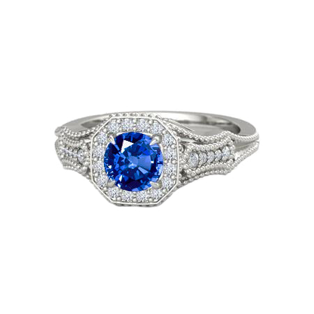 Sri Lankan Sapphire Diamonds Ladies sparkling Anniversary Ring White Gold