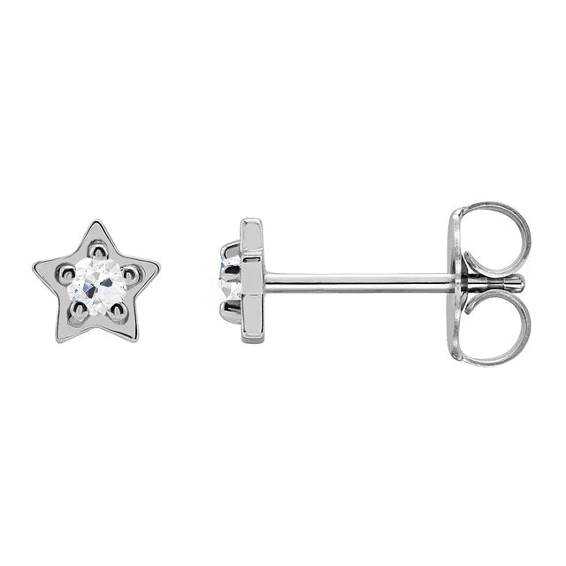 Star Style Diamond Stud Earrings Round Old Cut