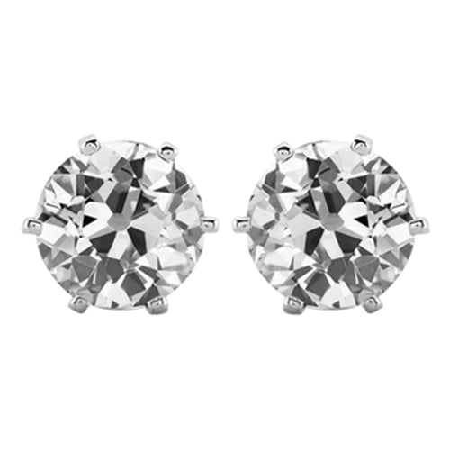 4 Ct. Stud Earrings Round Old Mine Cut Diamond White Gold