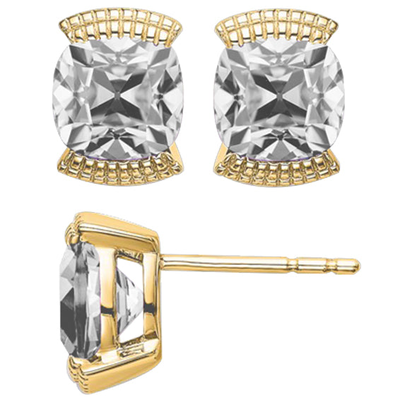 10 Ct. Stud Earrings Solitaire Cushion Old Miner Diamond Yellow Gold