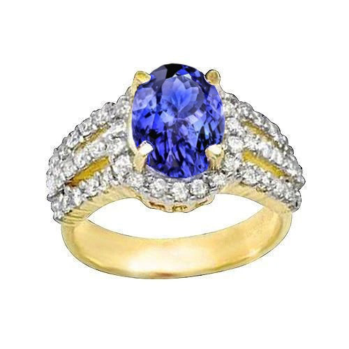 Women Jewelry Oval Tanzanite And Round Diamonds Wedding Ring Two Tone