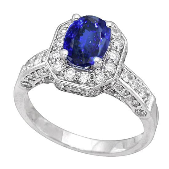 Tanzanite Oval & Round Diamonds Best Quality Ring White Gold