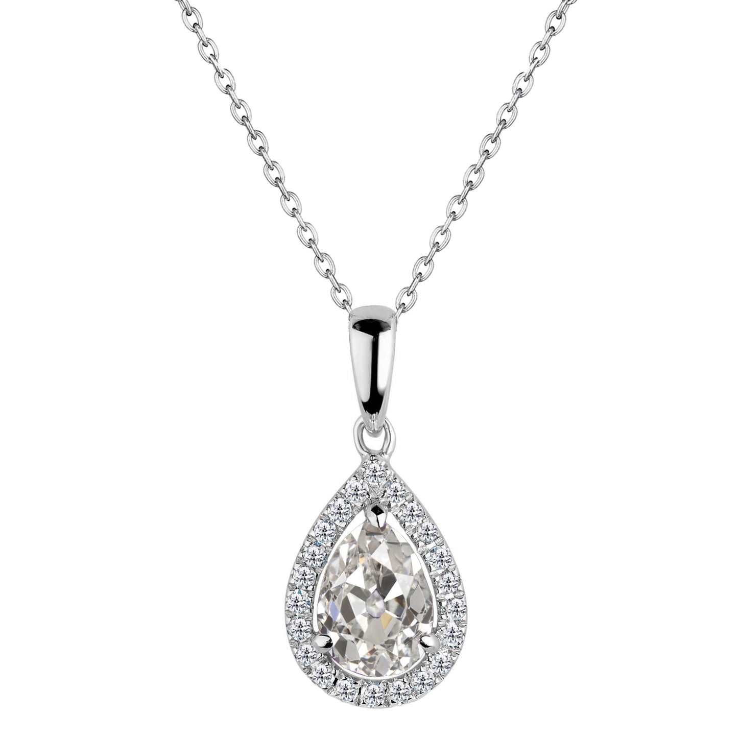 Teardrop Pendant Gold Necklace 2.50 Ct Old Miner Pear Cut