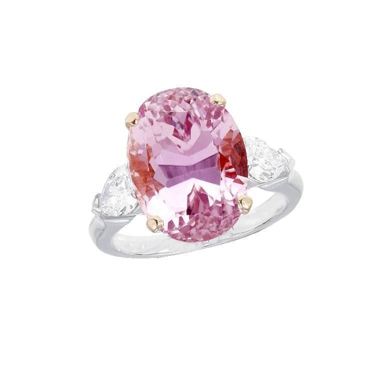 Amazing Stylish Three Stone 19 Carats Kunzite With Diamonds Anniversary Ring