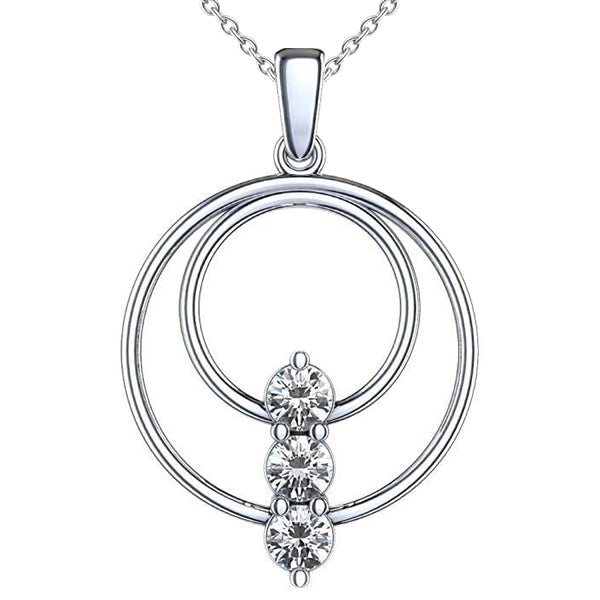 Three Stone Natural Earth Mined Diamond Pendant Necklace 1.50 Carats 14K Gold White
