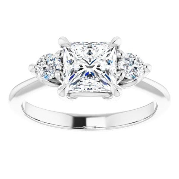 Three Stone Princess Natural Earth Mined Diamond Ring With Round Stones 2.25 Carats Gold