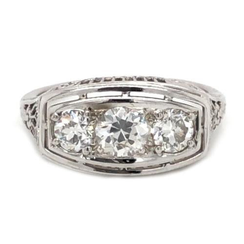 Old European Three Stone Round Diamond Ring
