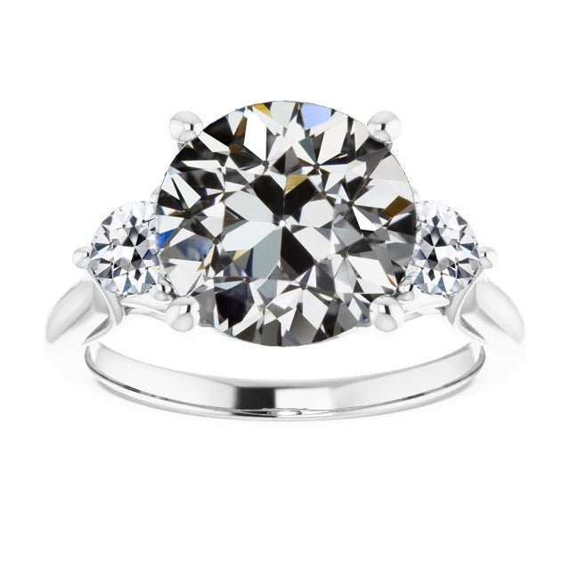 Three Stone Wedding Ring Old Miner Cut Diamond