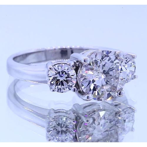 Three Stone Lab Grown Diamond Round Engagement Ring Prong Set 2.50 Carats
