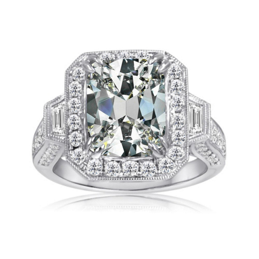 Trapezoid & Oval Old Miner Lab Grown Diamond Halo Ring 14K Gold 11 Carats
