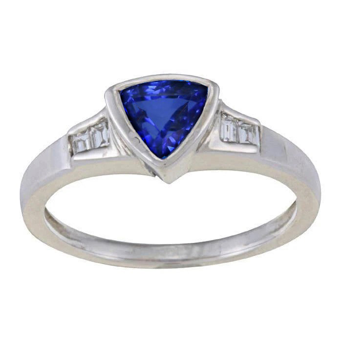 Fancy Lady’s Trillion Ceylon Blue Sapphire Diamonds Engagement Ring
