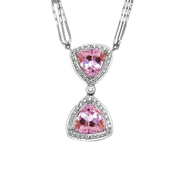 Trillion Cut Pink Kunzite And Diamond 14K White Gold Pendant 23 Ct.