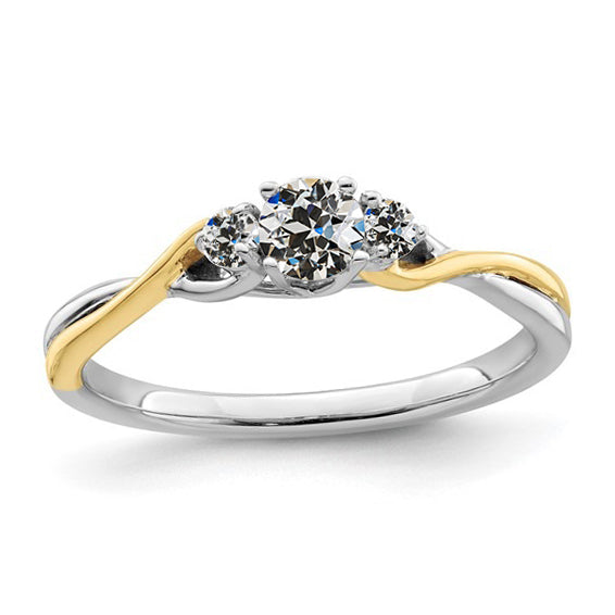 Two Tone 3 Stone Old Miner Cut Diamond Ring