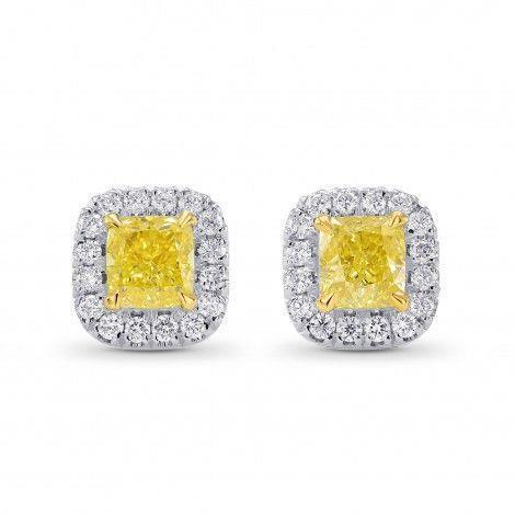True classic fancy Two Tone Cushion Madeira Citrine Diamond Stud Halo Earrings