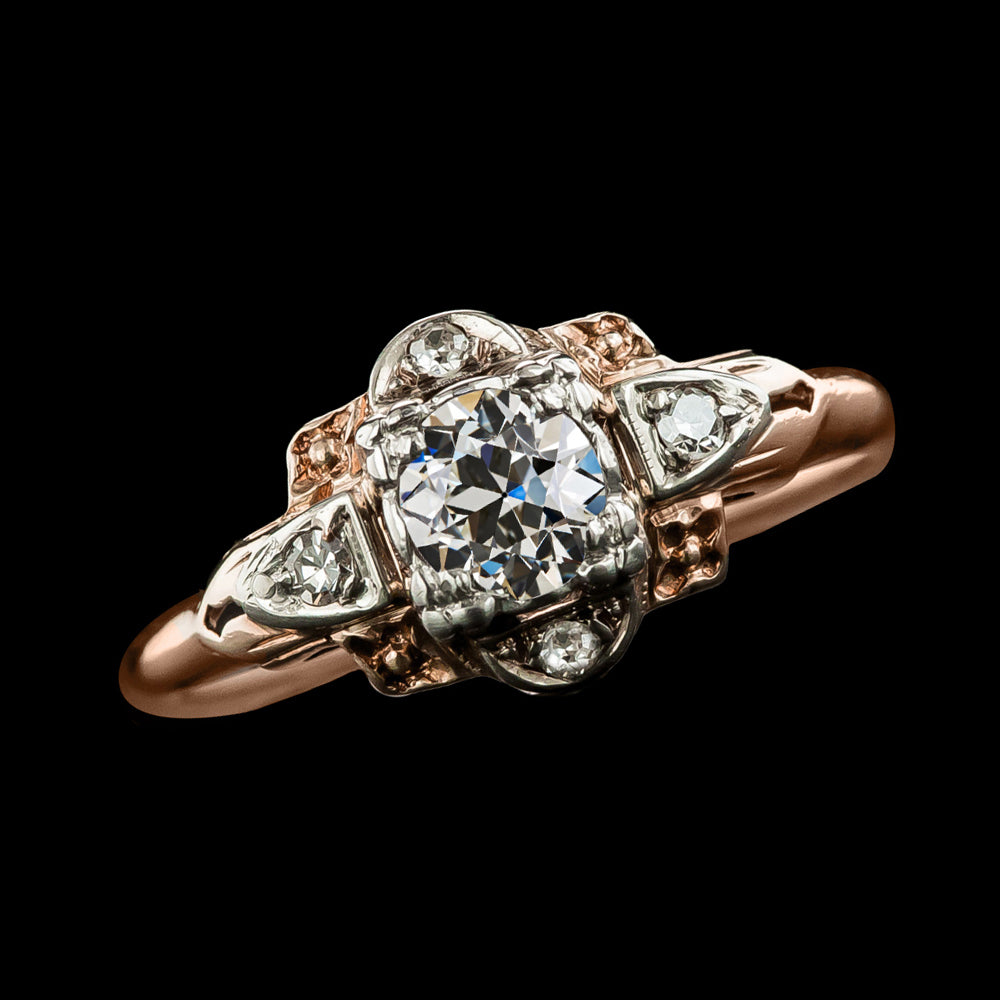 Two Tone Old Cut Round Diamond Ring 5 Stone Women's Jewelry
