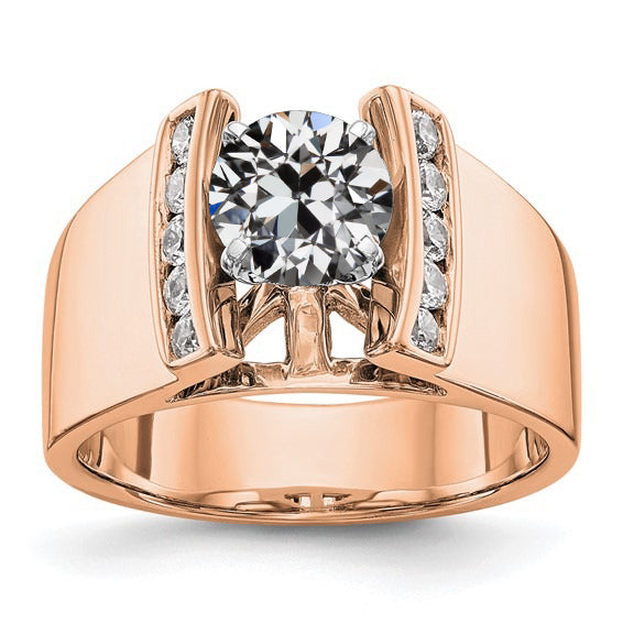 Fancy Yellow White Gold Two Tone Round Old Miner Diamond Ring