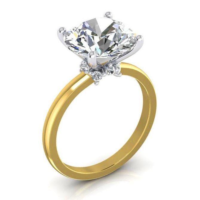 Two Tone Solitaire Ring With Accents Prong Set 4.50 Carats
