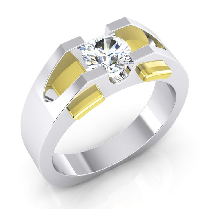 Two Tone Men's Solitaire Diamond Ring 1 Carat