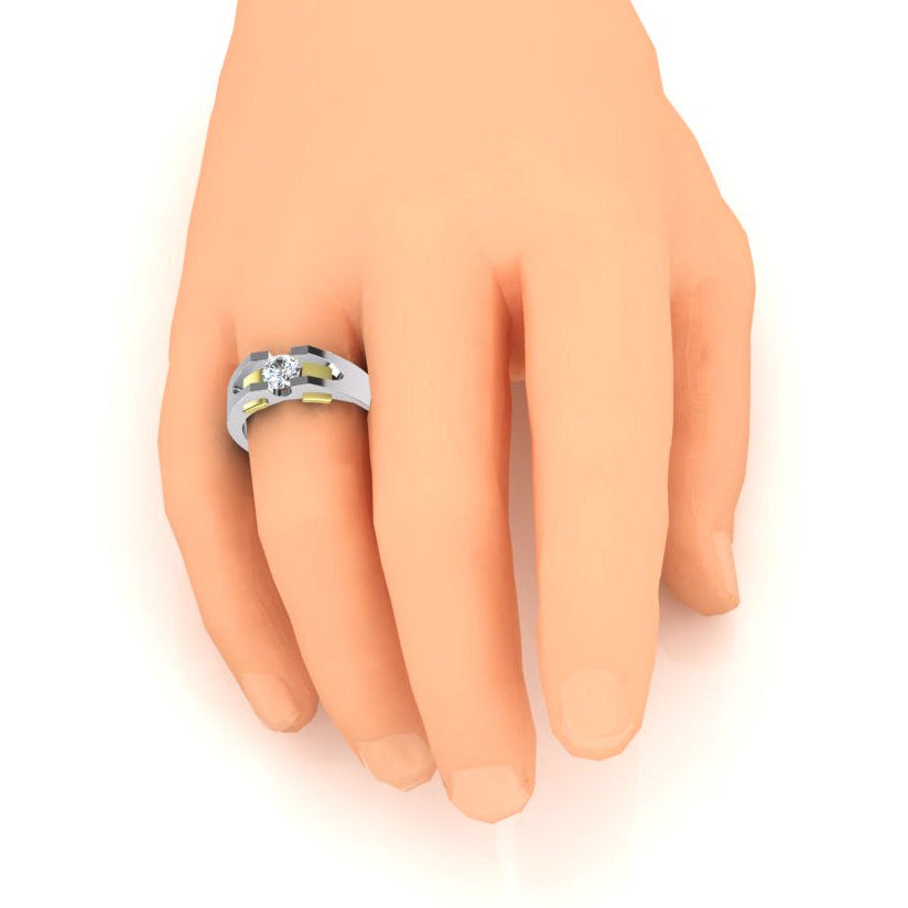 Two Tone Men's Solitaire Diamond Ring 1 Carat