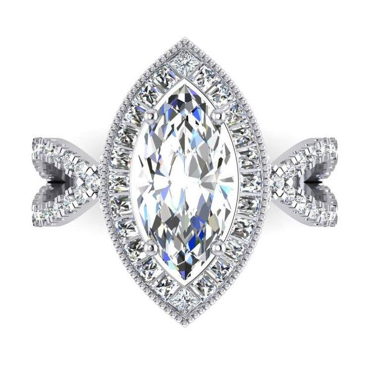 Fancy Lady’s Sparkling Vintage Style White Gold Engagement Anniversary Ring