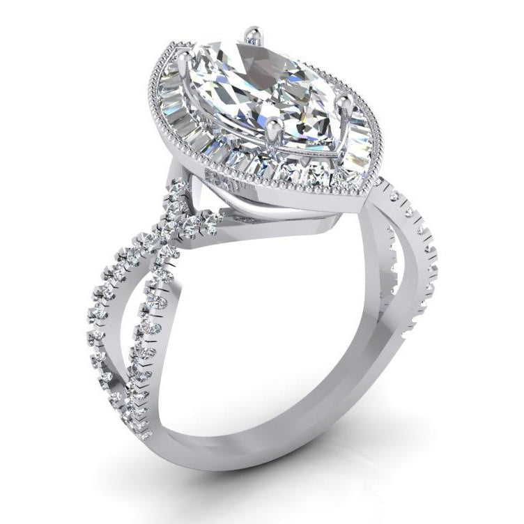 Fancy Lady’s Sparkling Vintage Style White Gold Engagement Anniversary Ring