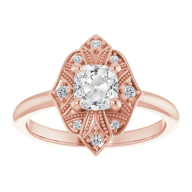 Vintage Style Halo Ring Cushion Old Mine