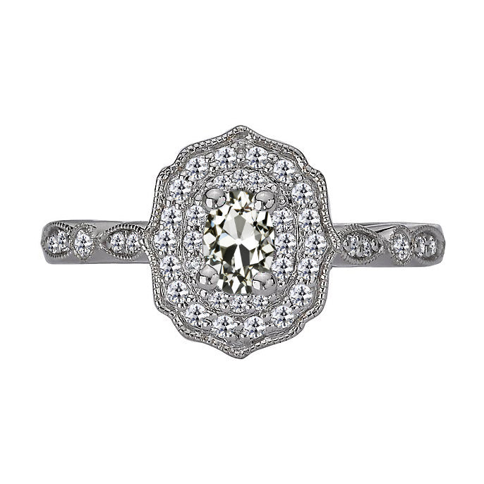 Vintage Style Halo Ring Old Miner Cut Diamond