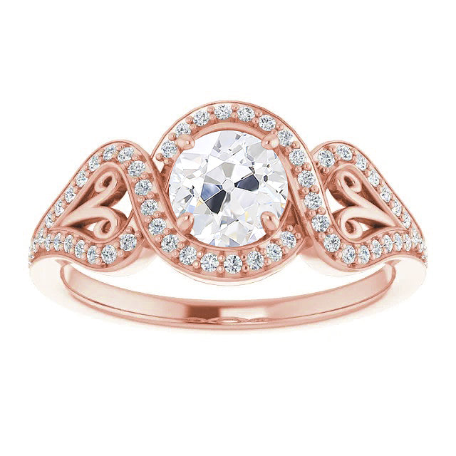 Vintage Style Halo Round Old Miner Ring