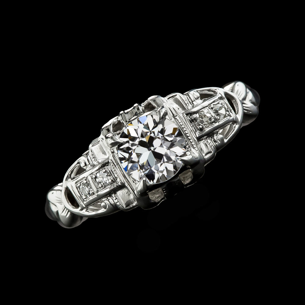 Vintage Style Old Mine Cut Round Diamond Ring 2.25 Carats White Gold