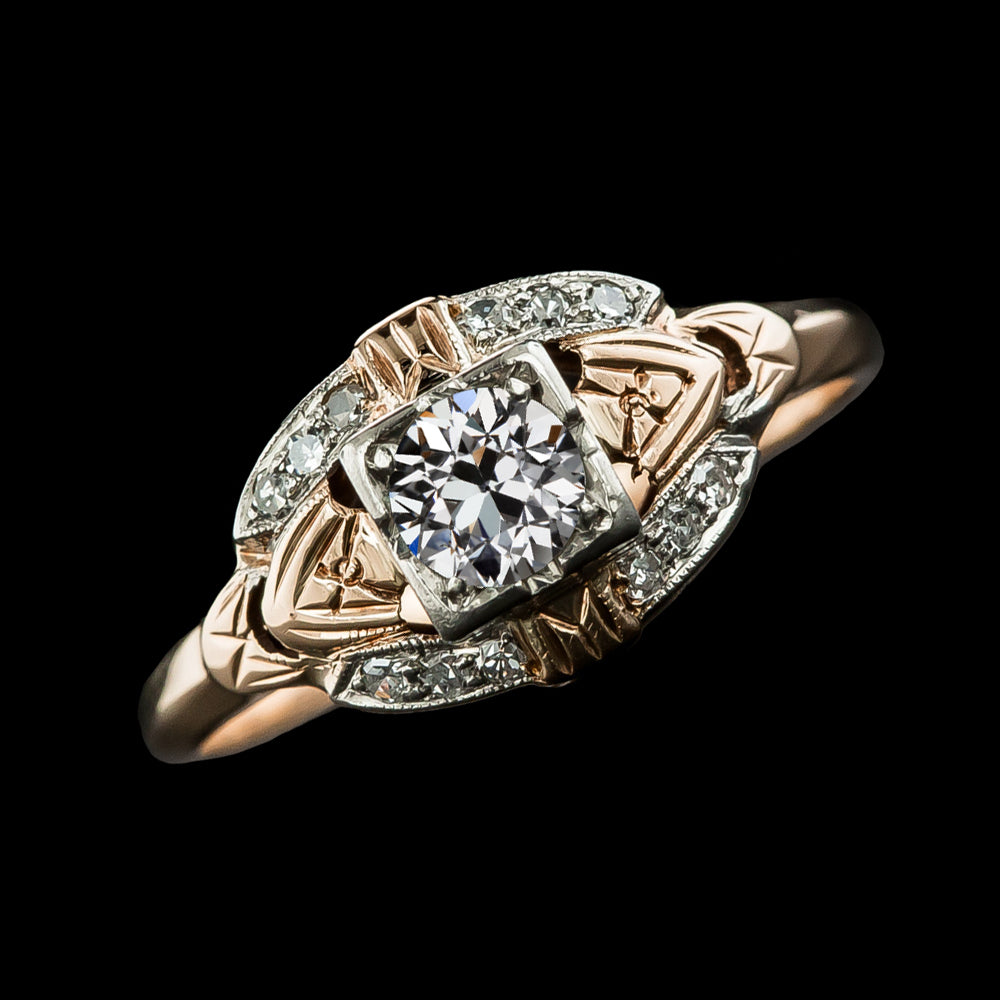 White gold Round Old Miner Diamond wedding anniversary Ring