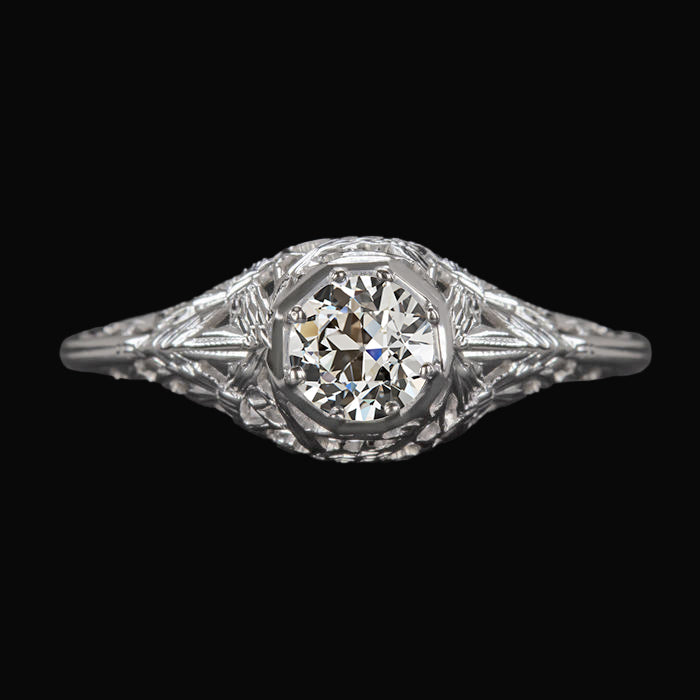Filigree Antique Fancy Lady’s White Elegant Gold Diamond Solitaire Ring