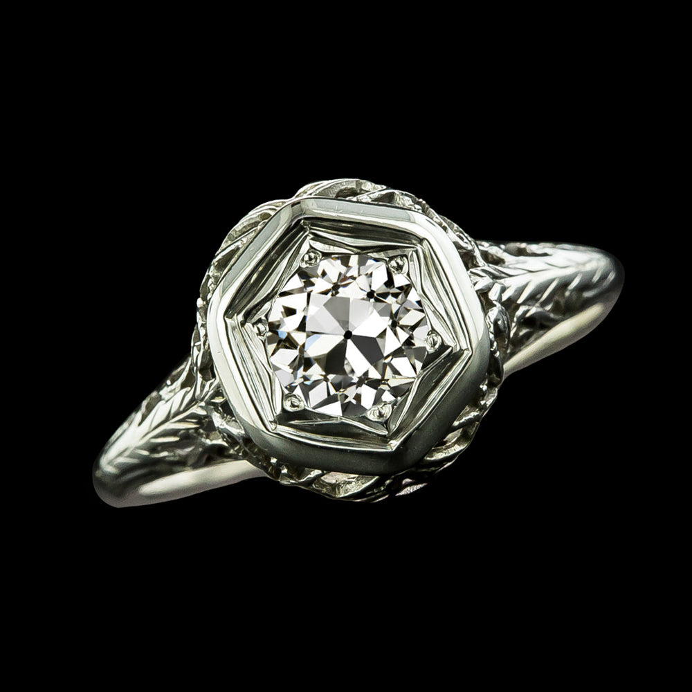 Vintage Style Solitaire Ring Round Old Mine Cut Diamond